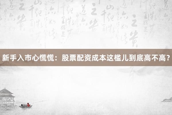 新手入市心慌慌：股票配资成本这槛儿到底高不高？