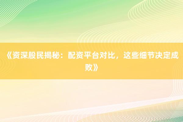 《资深股民揭秘：配资平台对比，这些细节决定成败》