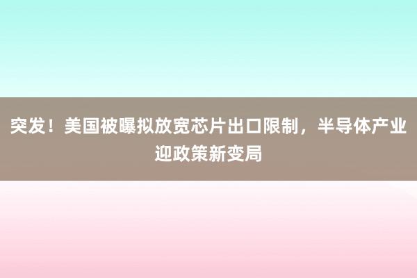 突发！美国被曝拟放宽芯片出口限制，半导体产业迎政策新变局
