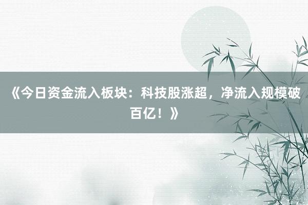 《今日资金流入板块：科技股涨超，净流入规模破百亿！》