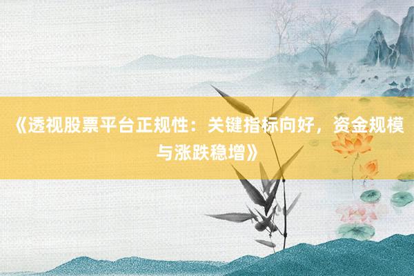 《透视股票平台正规性：关键指标向好，资金规模与涨跌稳增》